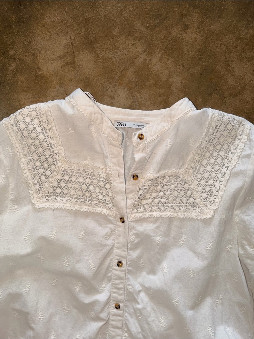 Zara White Eyelet Embroidered Peplum Tunic Blouse Medium - Picture 4 of 10